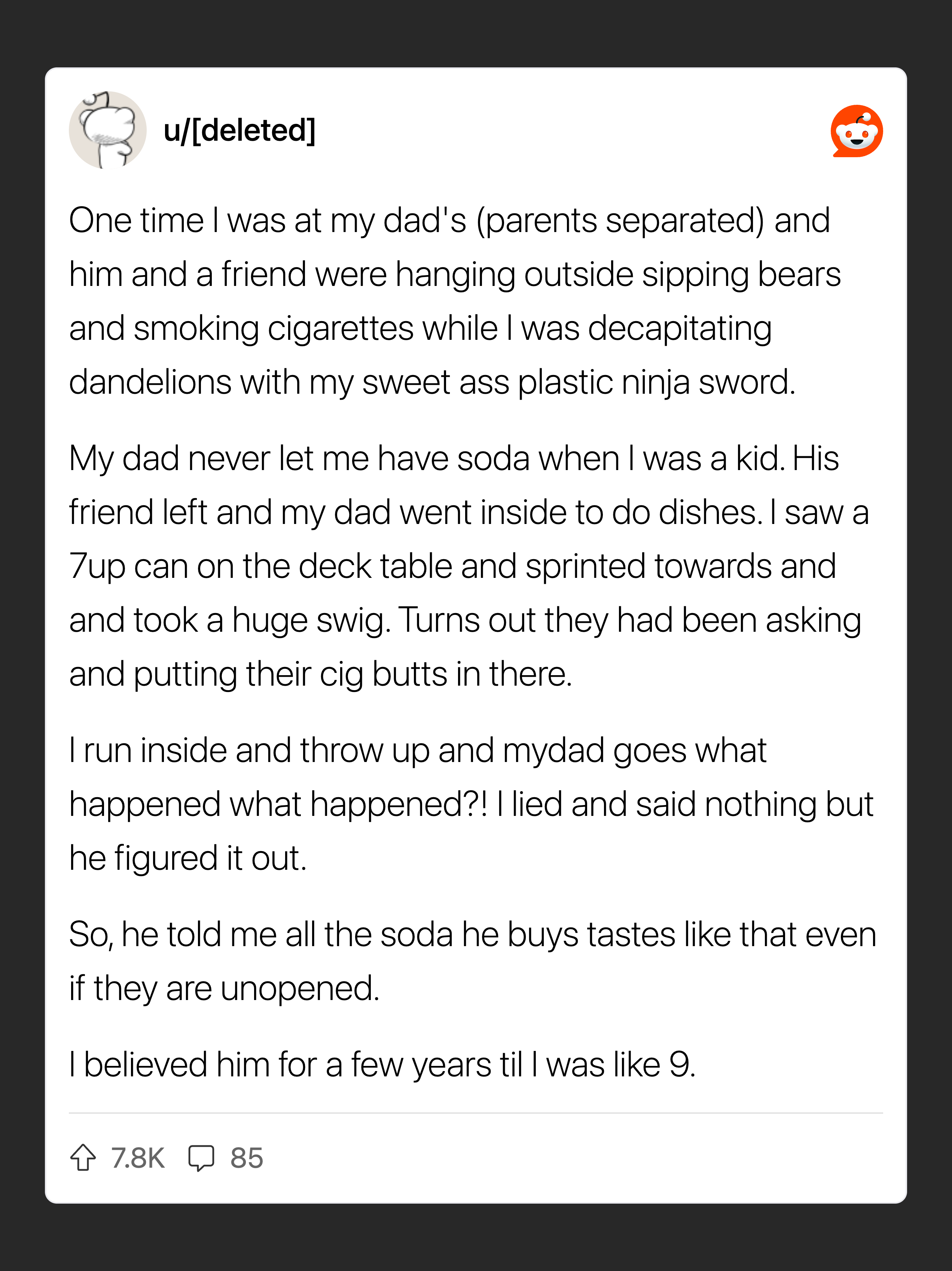 Child's story about dad and soda, with a humorous ending.
