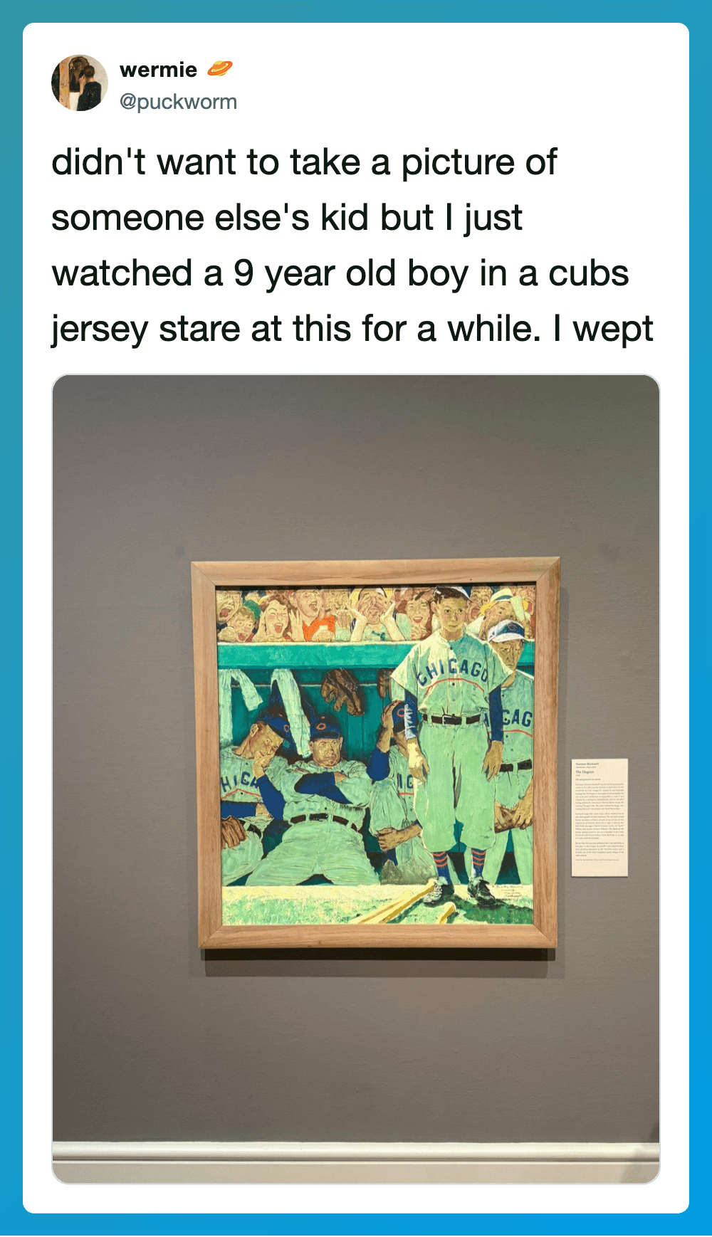 A painting of a baseball player in a Chicago Cubs jersey.