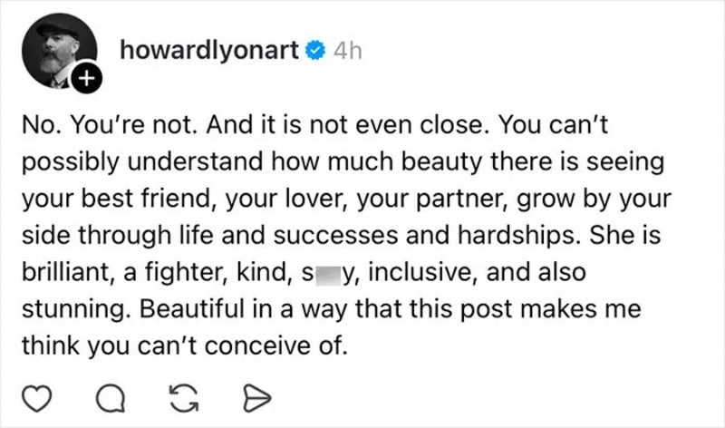 Instagram comment praising a woman for her beauty, kindness, and resilience.