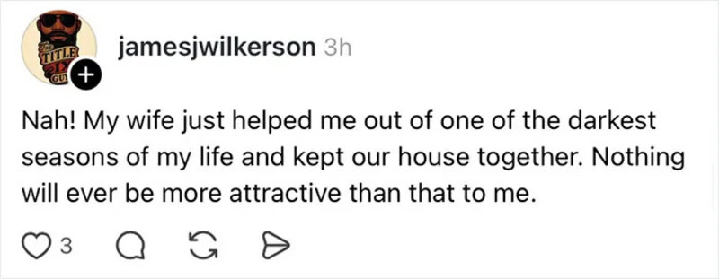 Instagram post by jamesjwilkerson about his wife helping him through dark times.