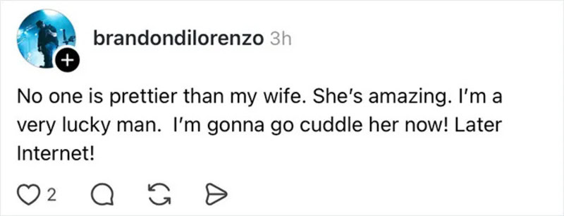 Instagram post by brandondilorenzo about his wife and internet.