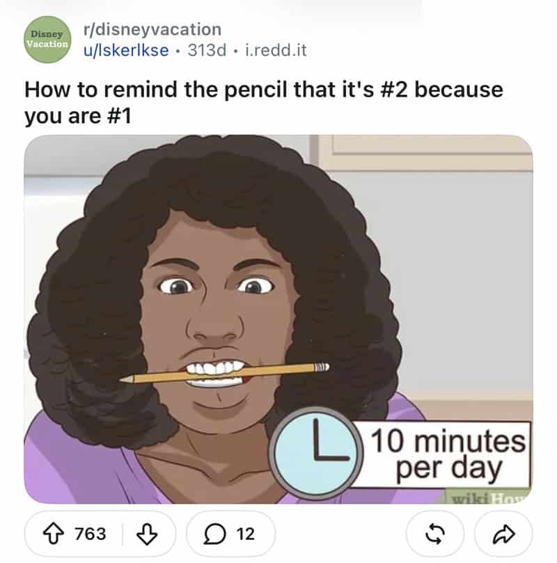Woman with pencil in mouth, reminder to take 10 minutes daily, #2 not #1.