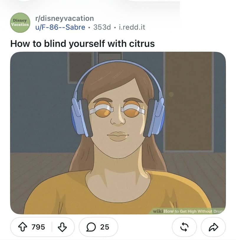 Person with orange glasses and headphones, eyes closed, in a room.