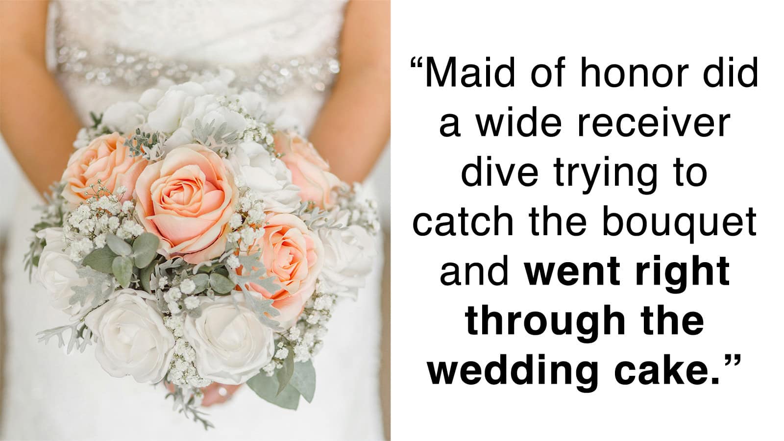 Maid of honor bouquet with peach and white roses.