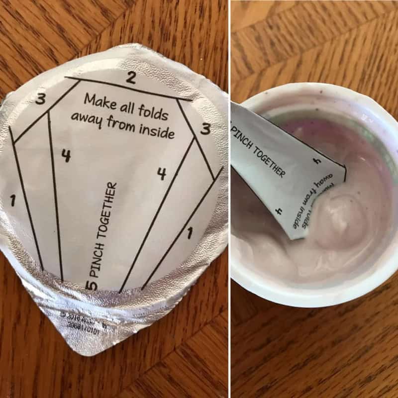 Foldable cup with instructions to make all folds away from inside and pinch together.