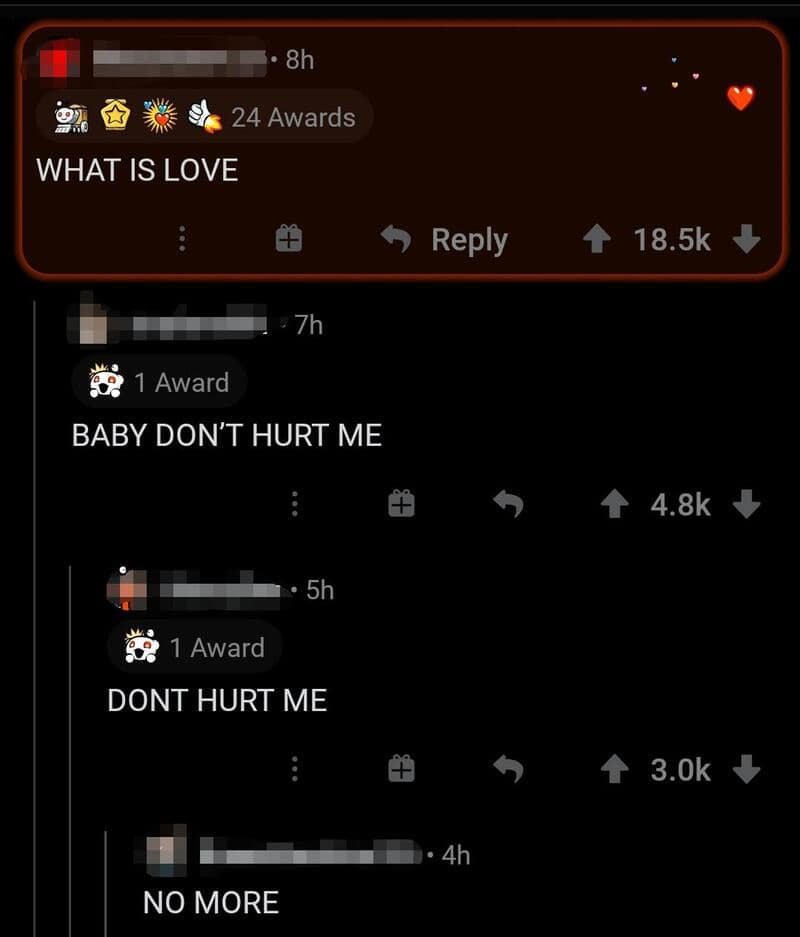 Social media comments about love and not hurting each other.