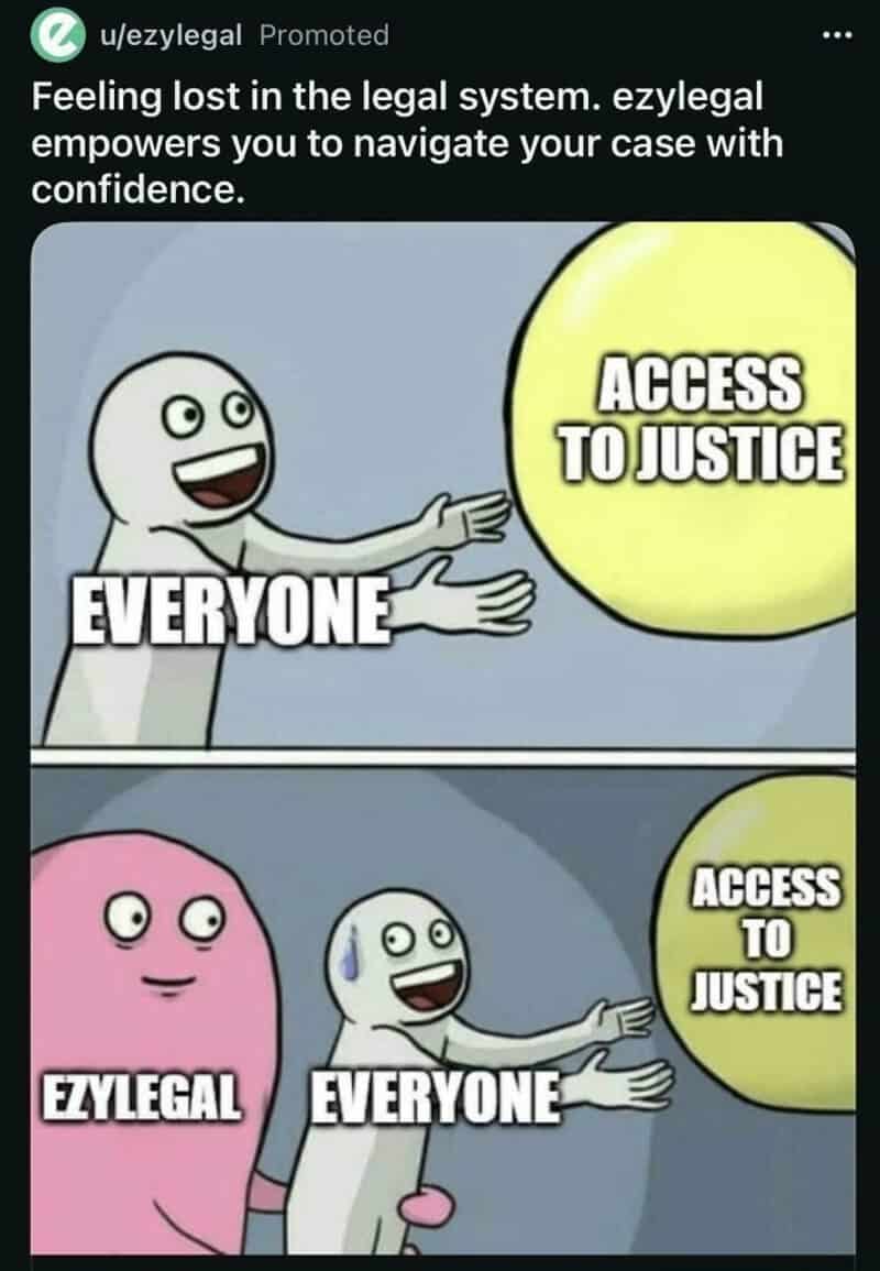 Cartoon characters with access to justice and everyone labels, showing disparity.