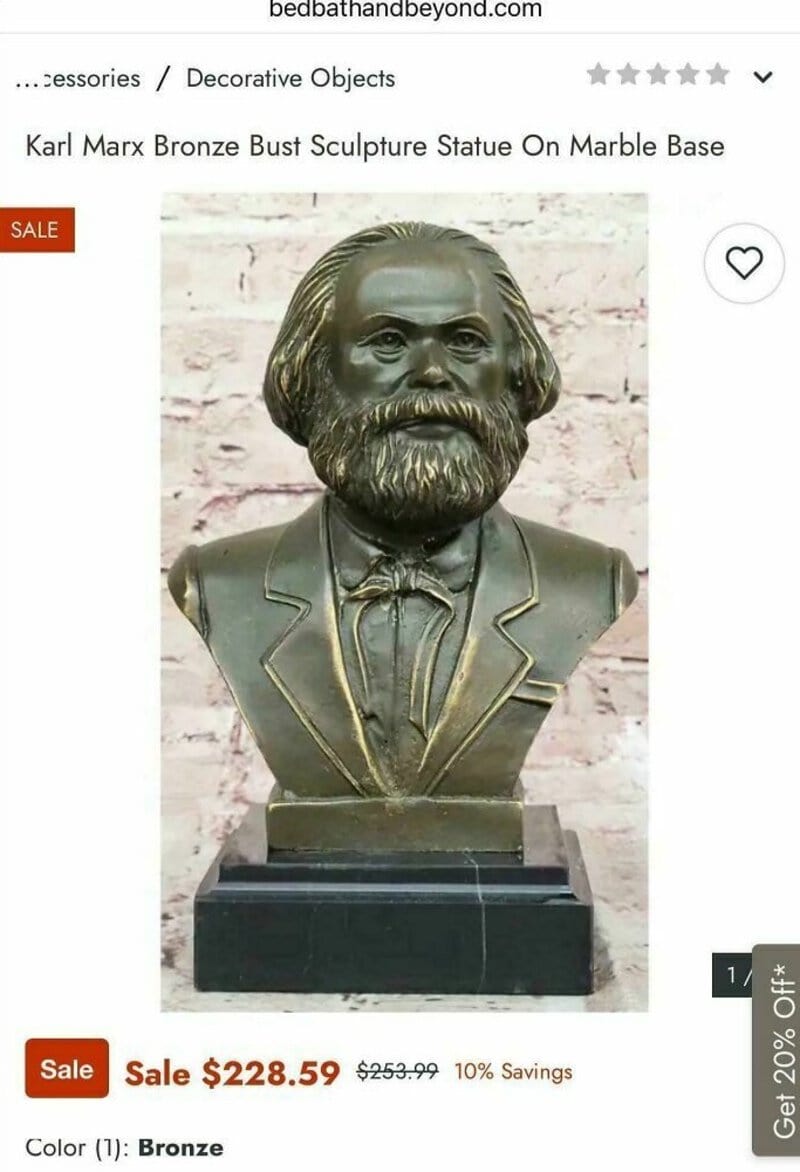 Bronze bust sculpture of Karl Marx on marble base for sale.