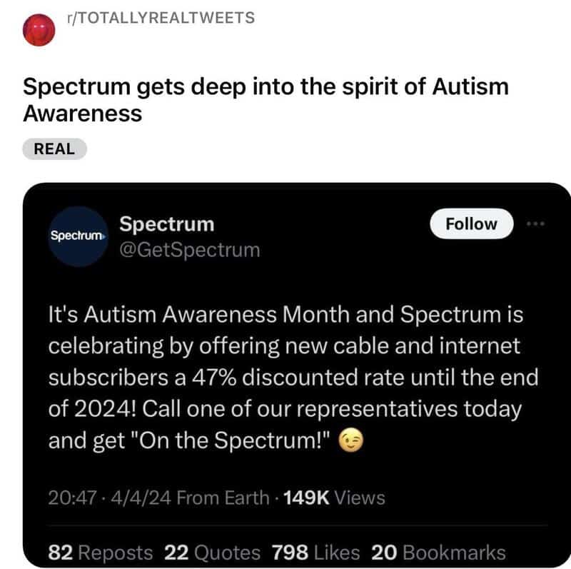 Spectrum offers 47% discount for Autism Awareness Month, promoting new cable and internet deals.