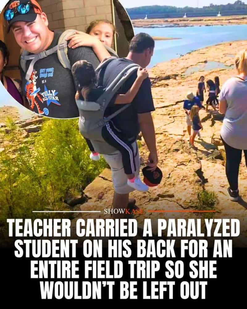 Teacher carried a paralyzed student on his back for a field trip.