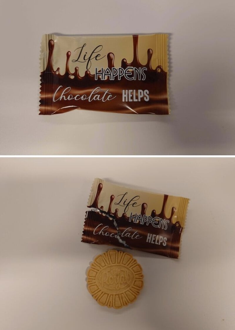 Life happens chocolate helps - small candy wrapper with dripping chocolate design.