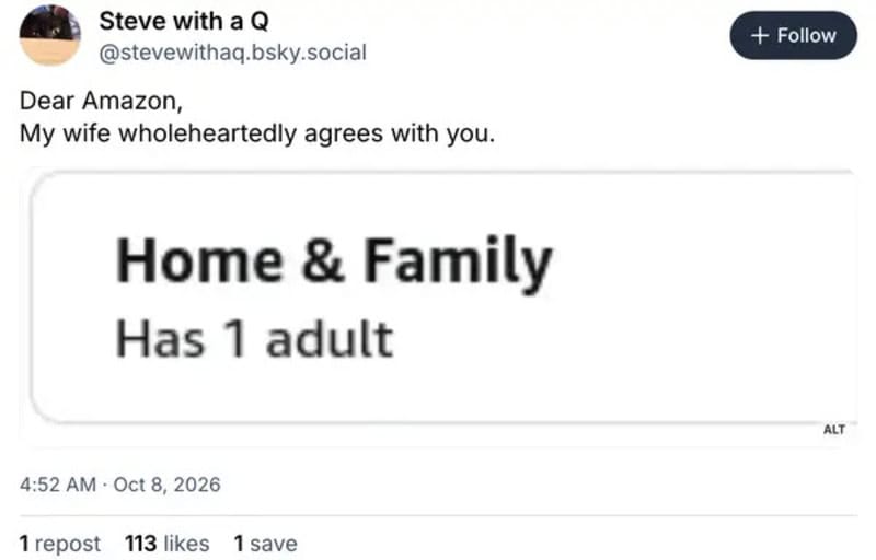 Home & Family Has 1 adult, from a social media post about a couple.