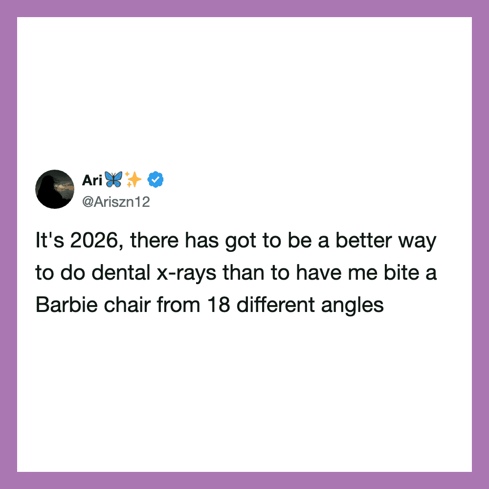 A tweet from Ari about dental X-rays and Barbie chairs from 18 angles.