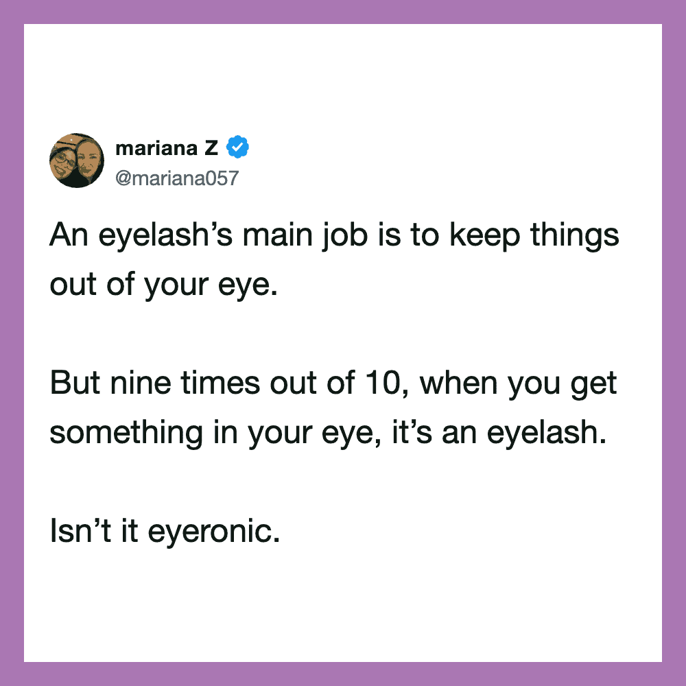 Mariana Z tweet about eyelashes and eye care.