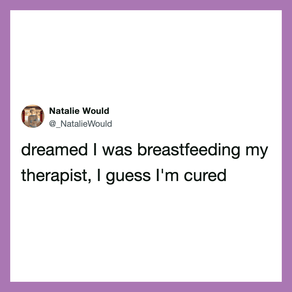 Tweet by Natalie Would about breastfeeding and therapy.