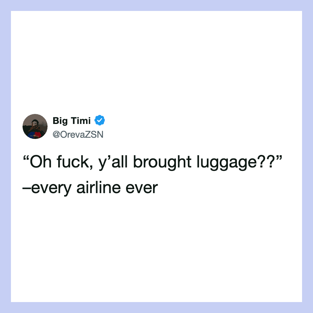 Big Timi's tweet about airline luggage policies.