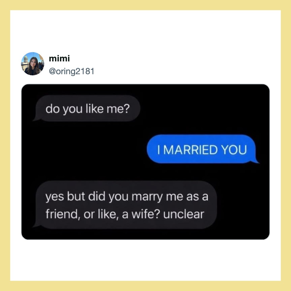 Text conversation about marriage and relationship status.