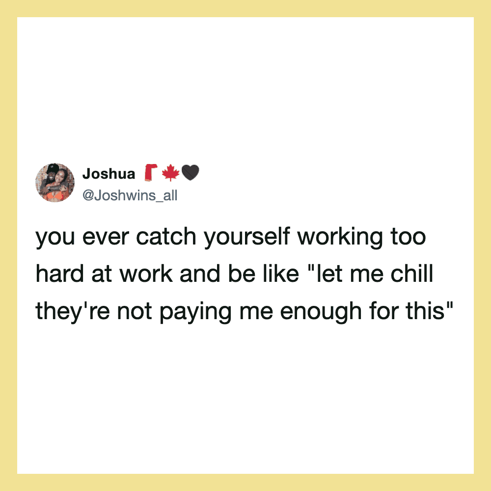 Twitter post by Joshua about working hard and not being paid enough.