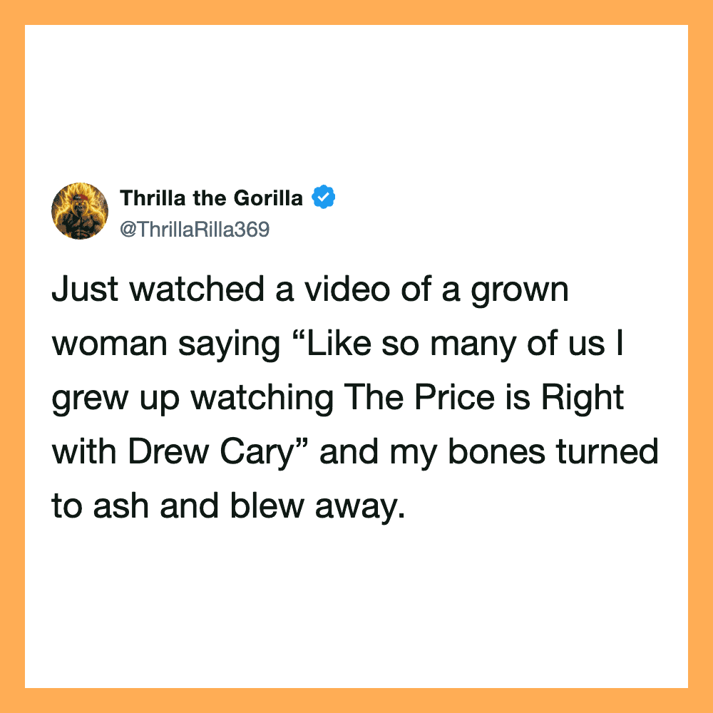 Tweet about a woman watching a video and feeling nostalgic about The Price is Right.