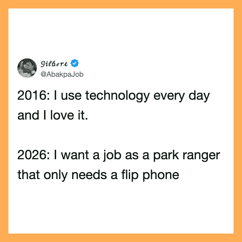 Tweet by Gilbert about technology use in 2016 and a park ranger job in 2026.