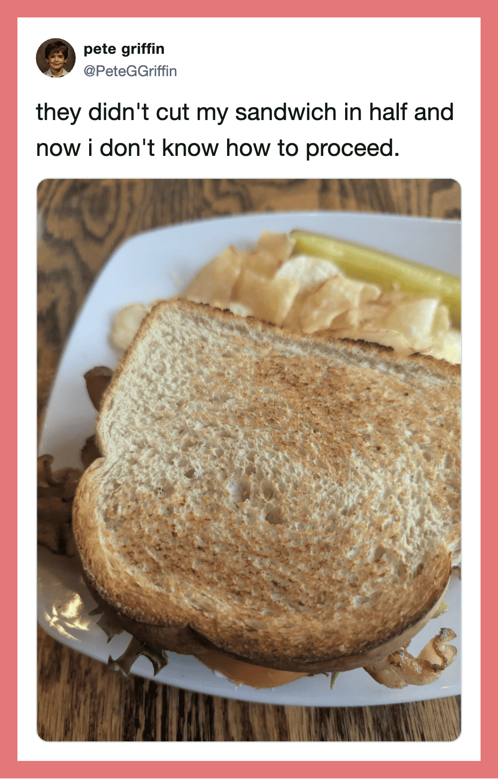 Sandwich with bread, lettuce, and cheese, with a tweet about a sandwich.