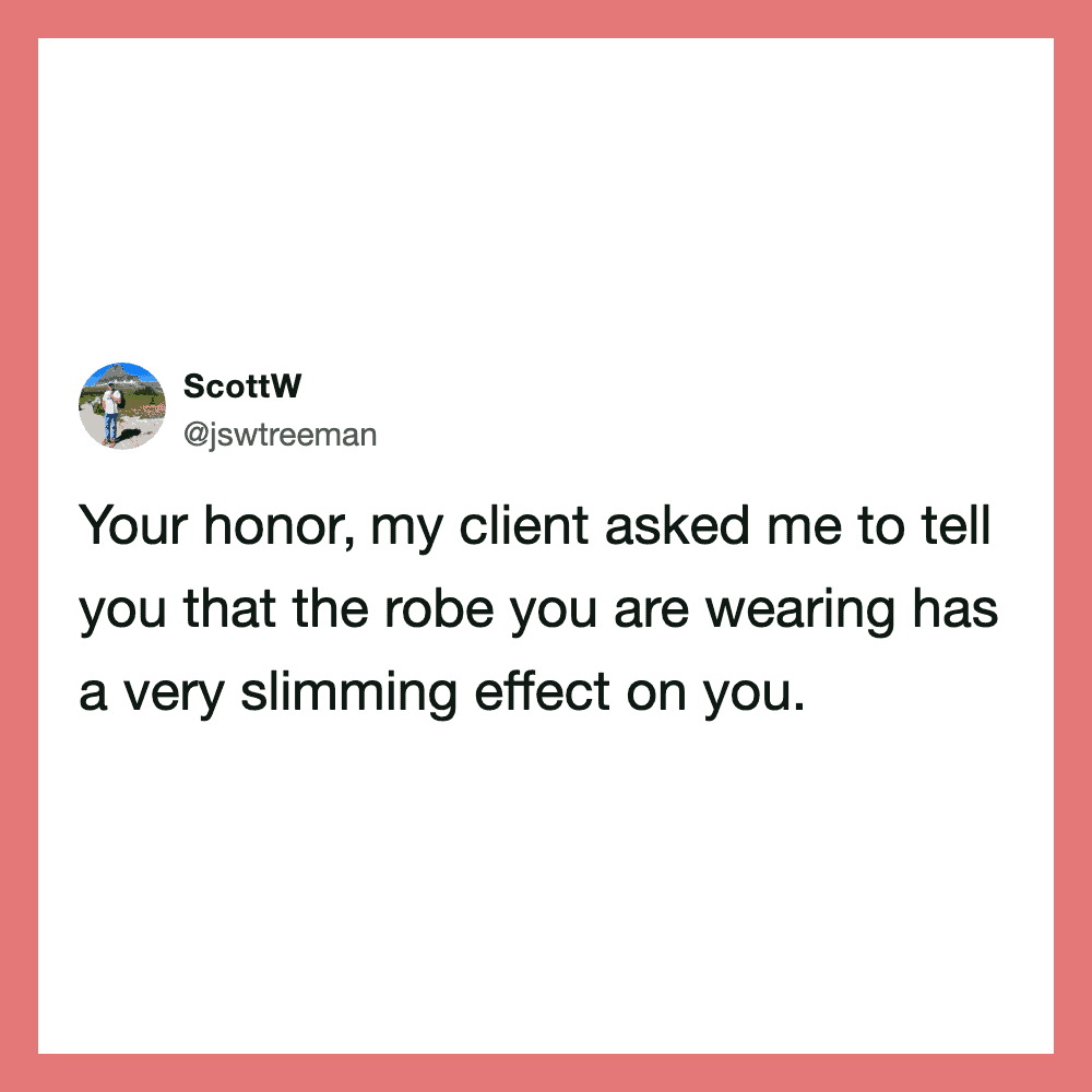 Tweet from ScottW about a client comment on a slimming effect of a robe.