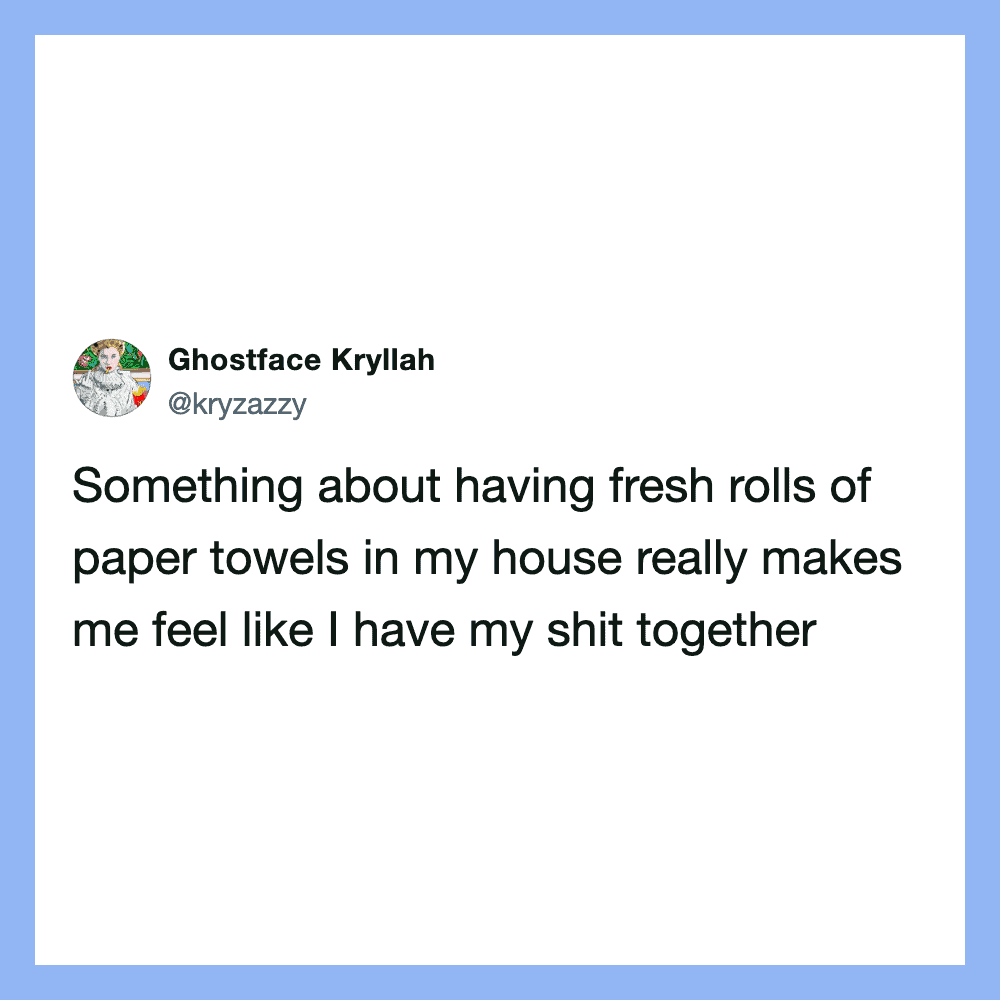Something about having fresh rolls of paper towels in my house really makes me feel like I have my [.