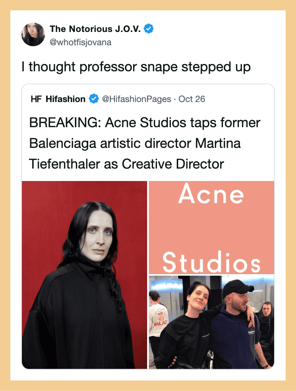 The Notorious J.O.V. tweet: I thought professor snape stepped up.