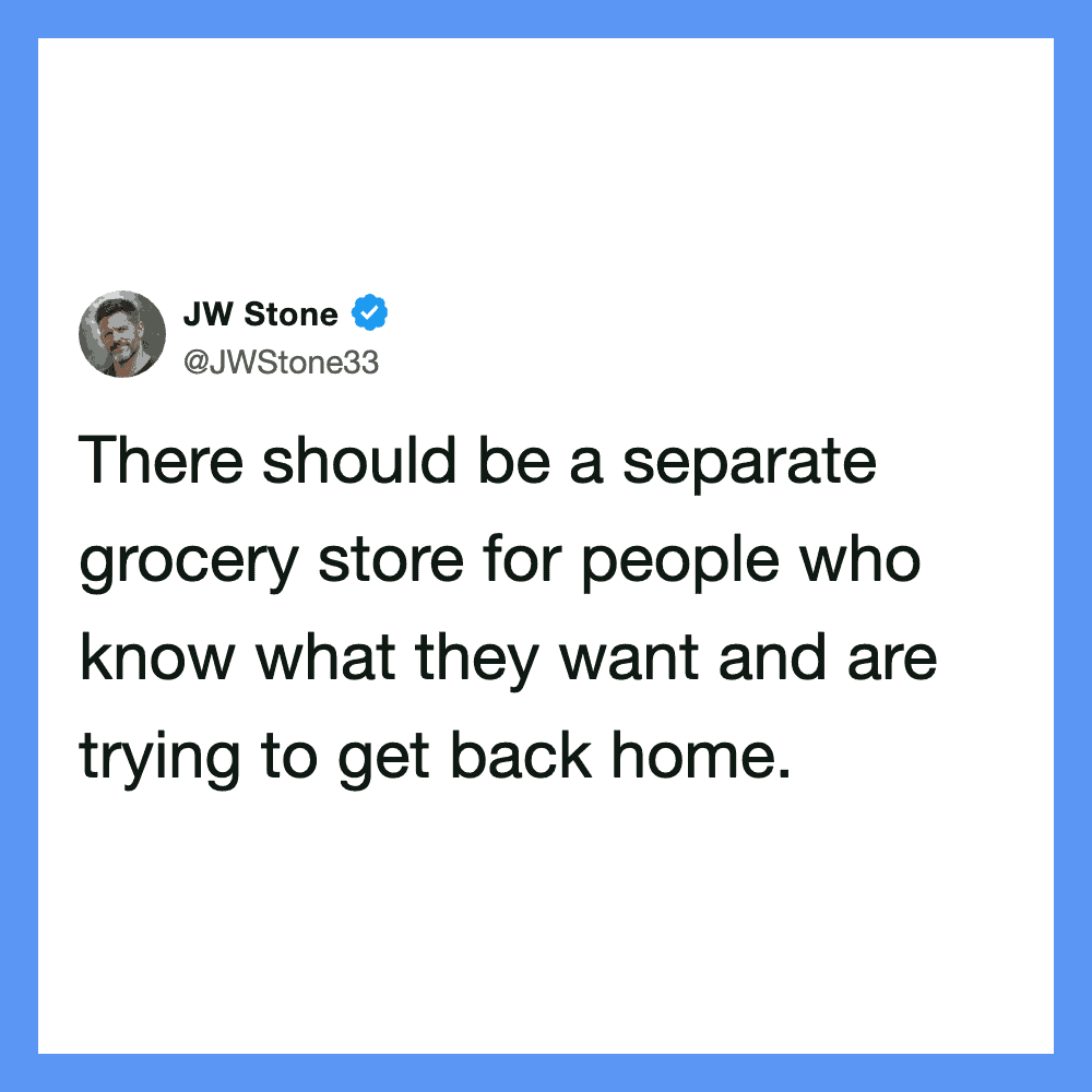 JW Stone tweet about separate grocery stores for specific needs.