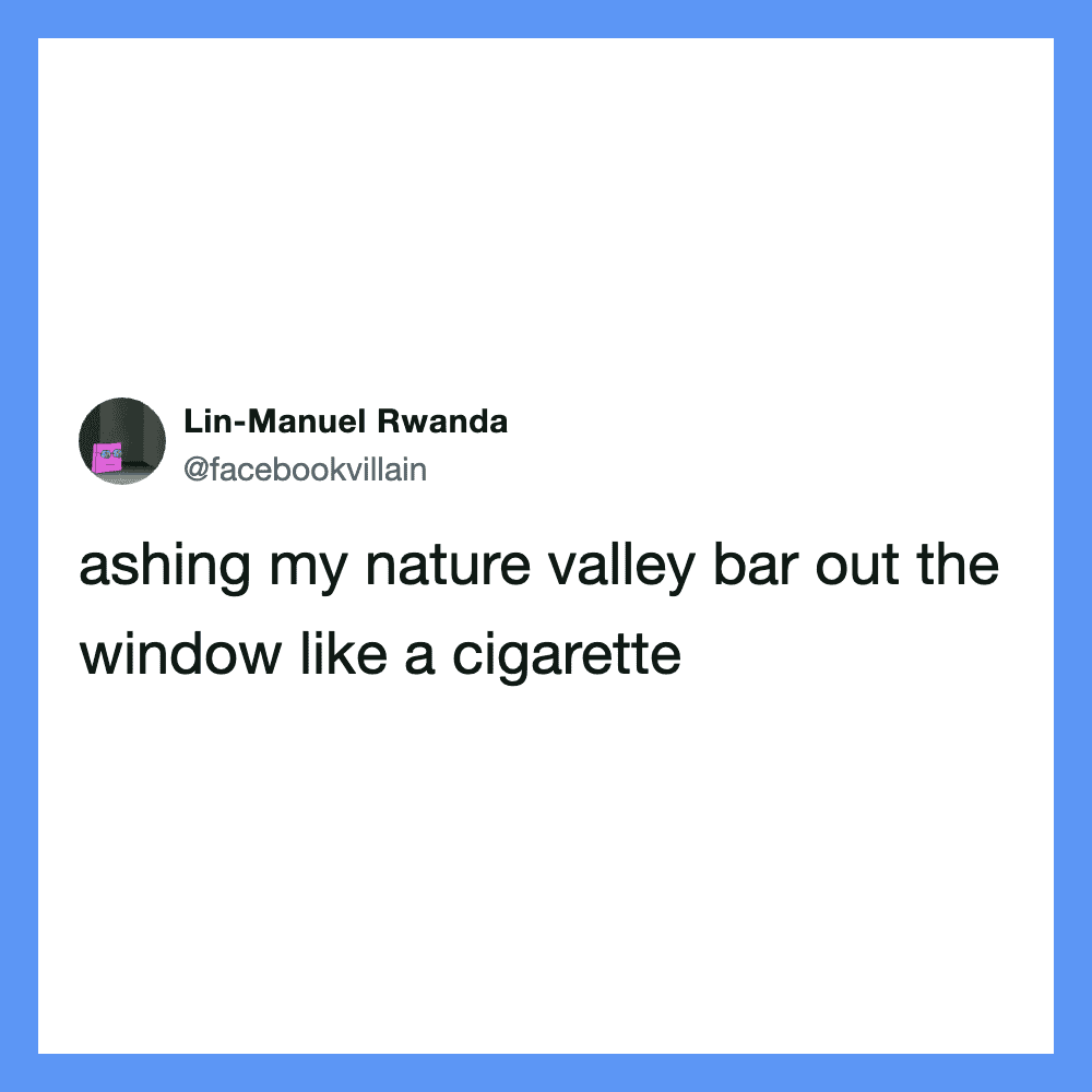 Tweet by Lin-Manuel Rwanda about nature valley bar and window.