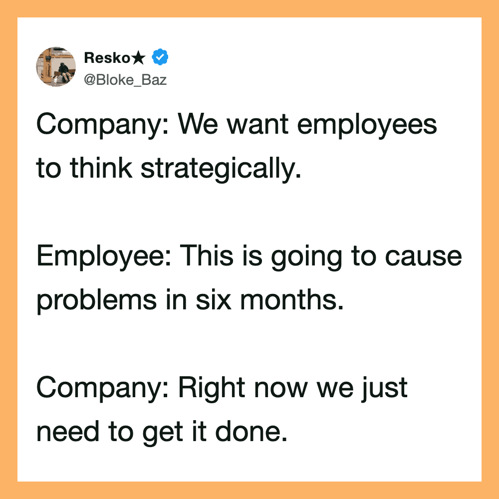 A tweet from Resko about company and employee conversation.