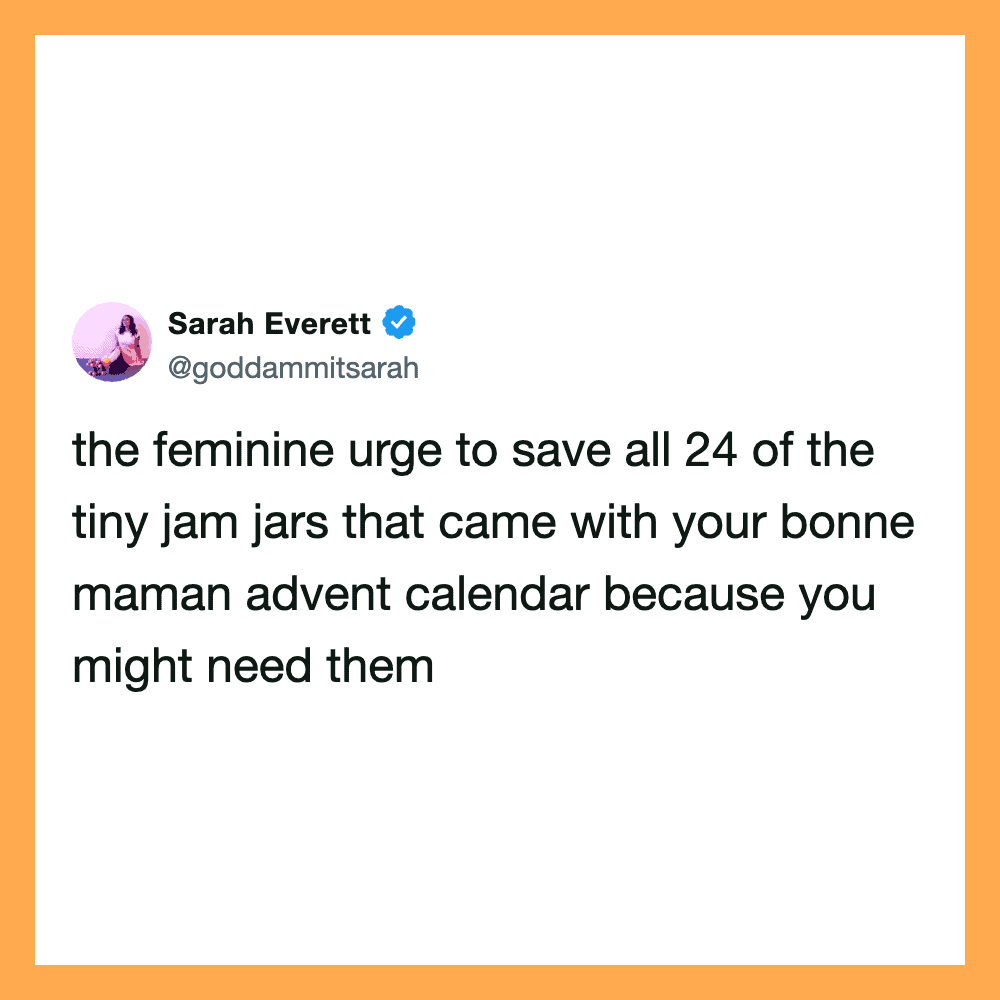 Sarah Everett's tweet about saving 24 jam jars with her advent calendar.