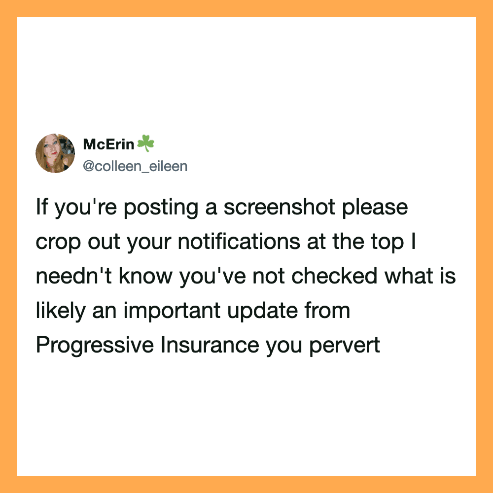 Twitter post by McErin about cropping notifications and insurance updates.