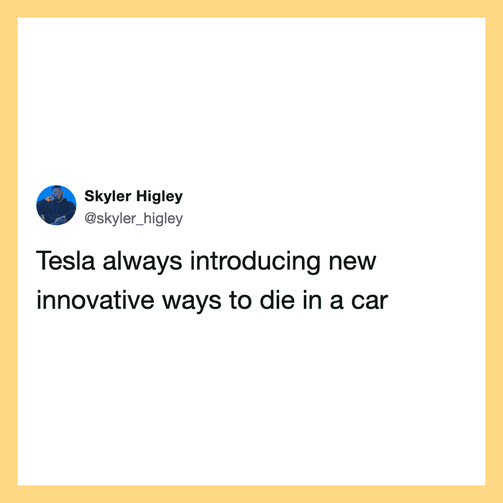 Tesla always introducing new innovative ways to die in a car.