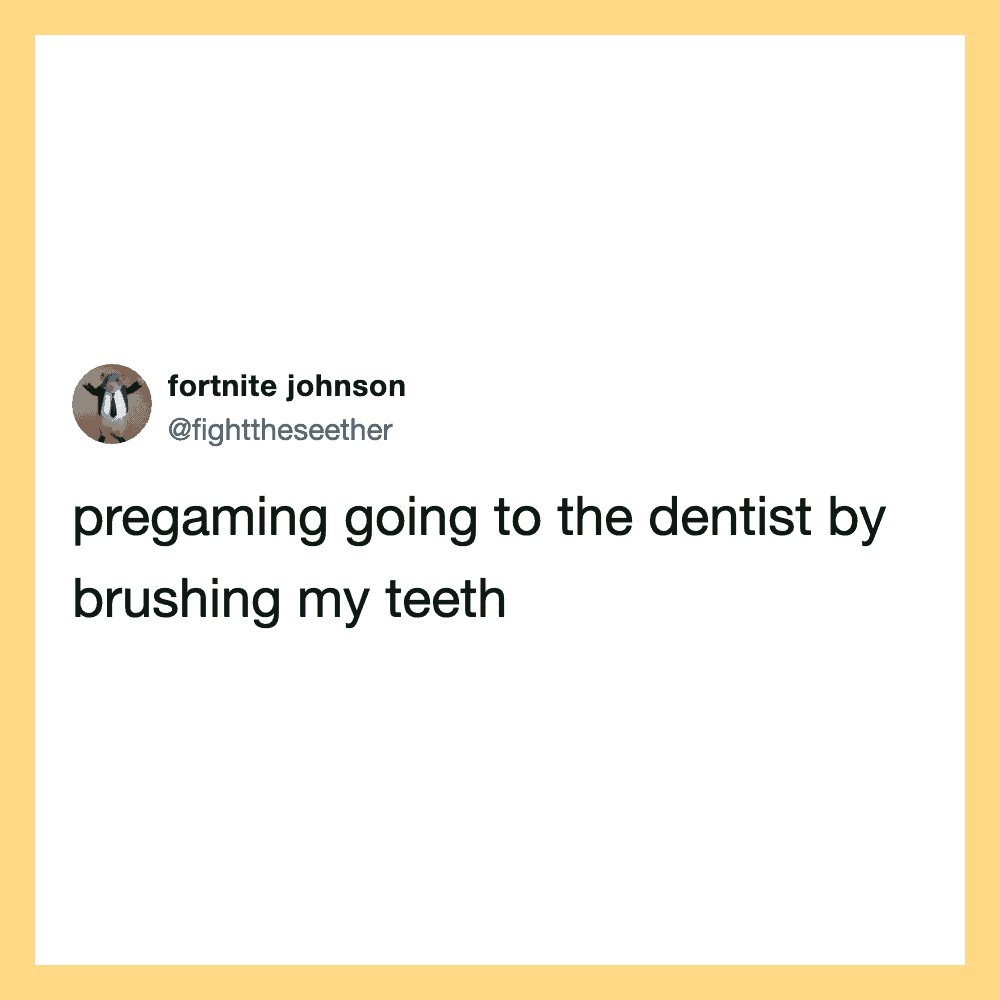 Fortnite Johnson's tweet about going to the dentist by brushing teeth.