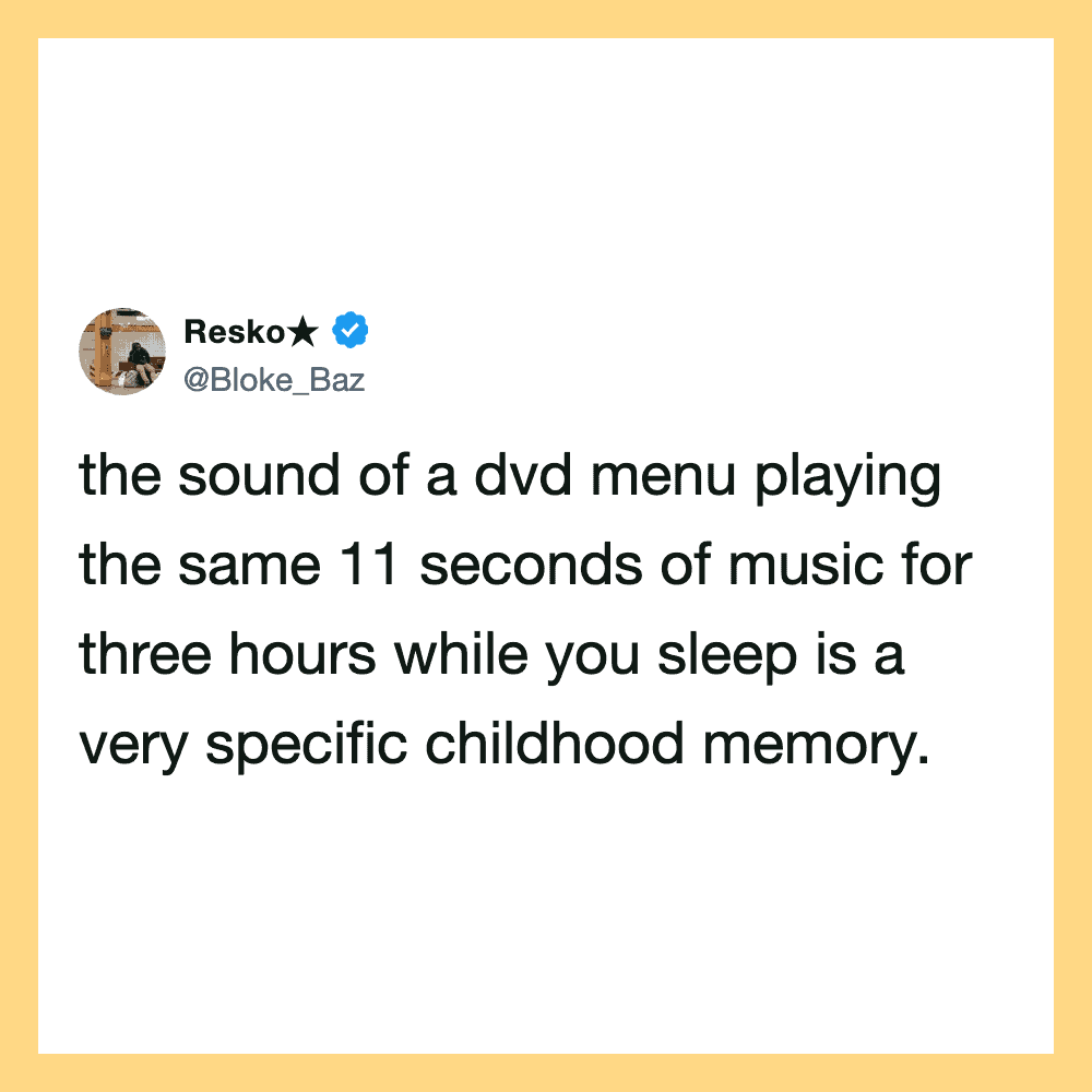 Resko's tweet about DVD menu sound and childhood memory.