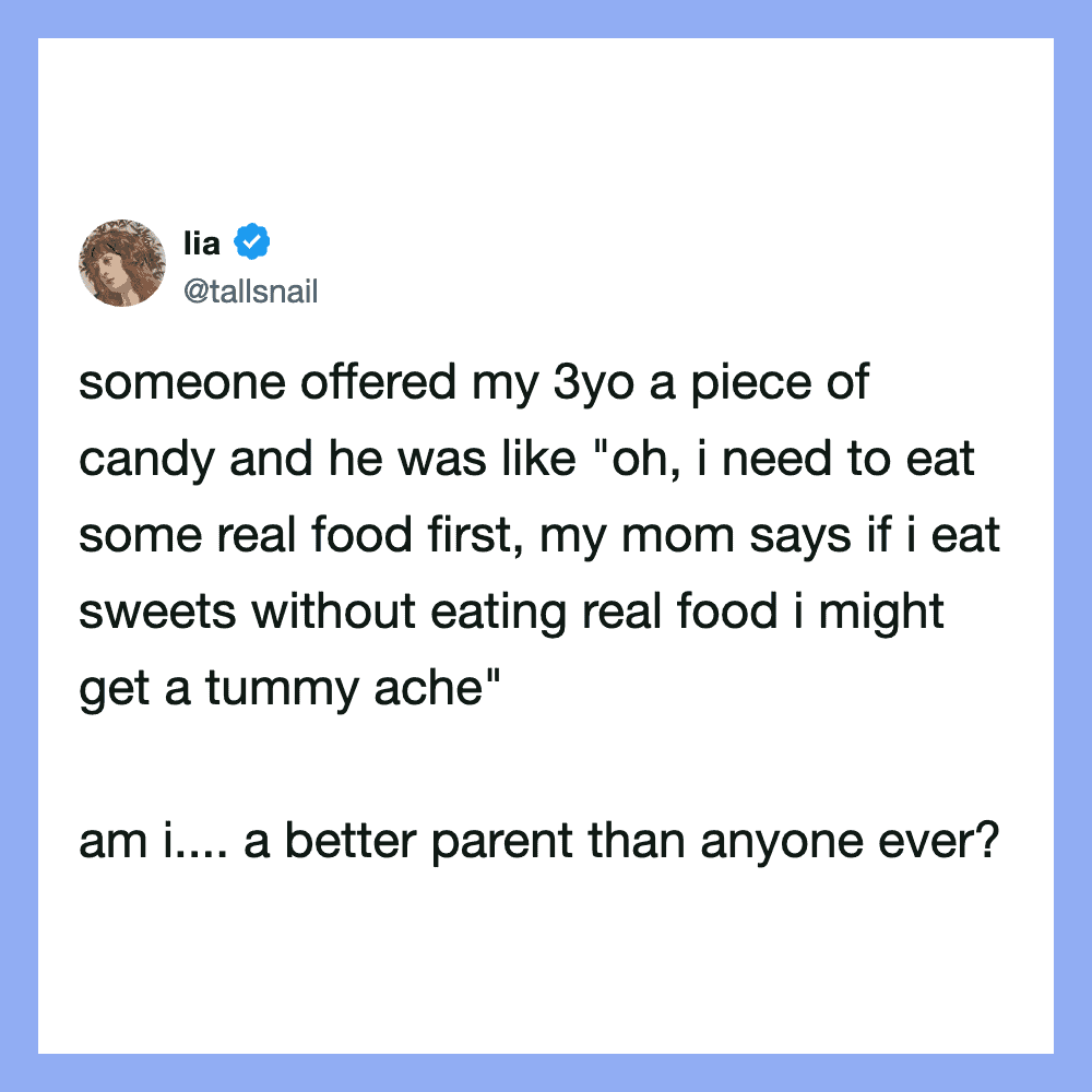 Someone offered my 3yo a piece of candy and he was like "oh, i need to eat some real food first, my妈.