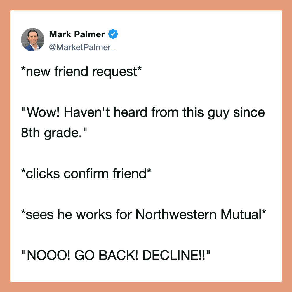 Funny tweet about a new friend request and a humorous reaction.