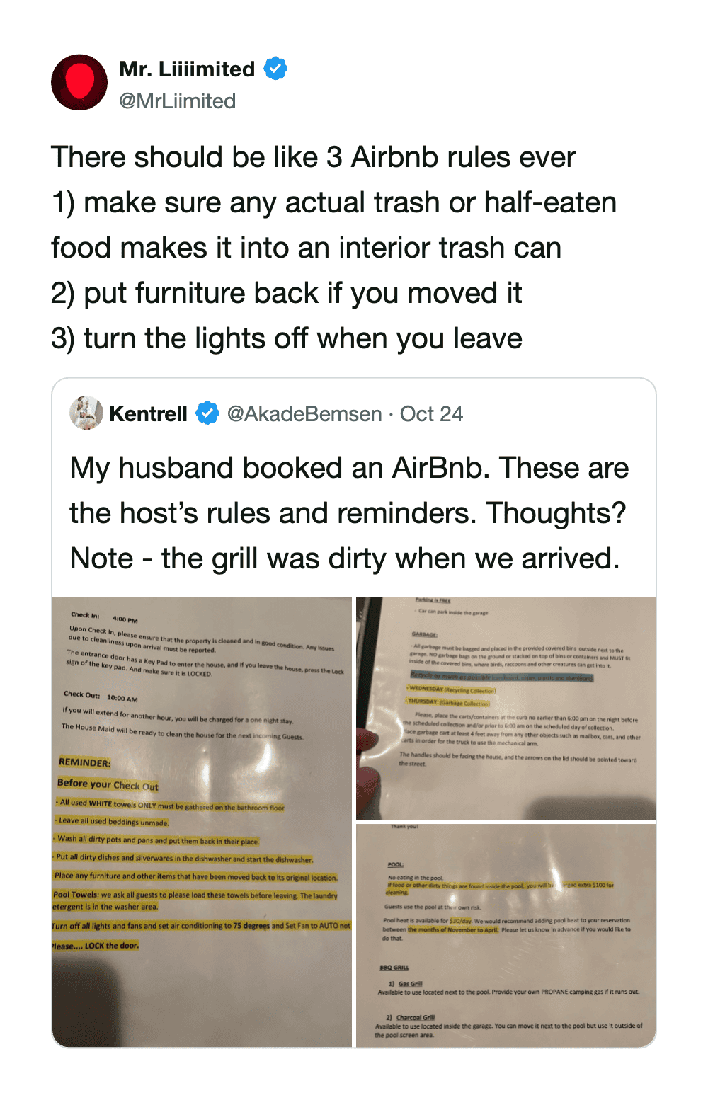 There should be like 3 Airbnb rules ever. 1) make sure any actual trash or half-eaten food makes it.