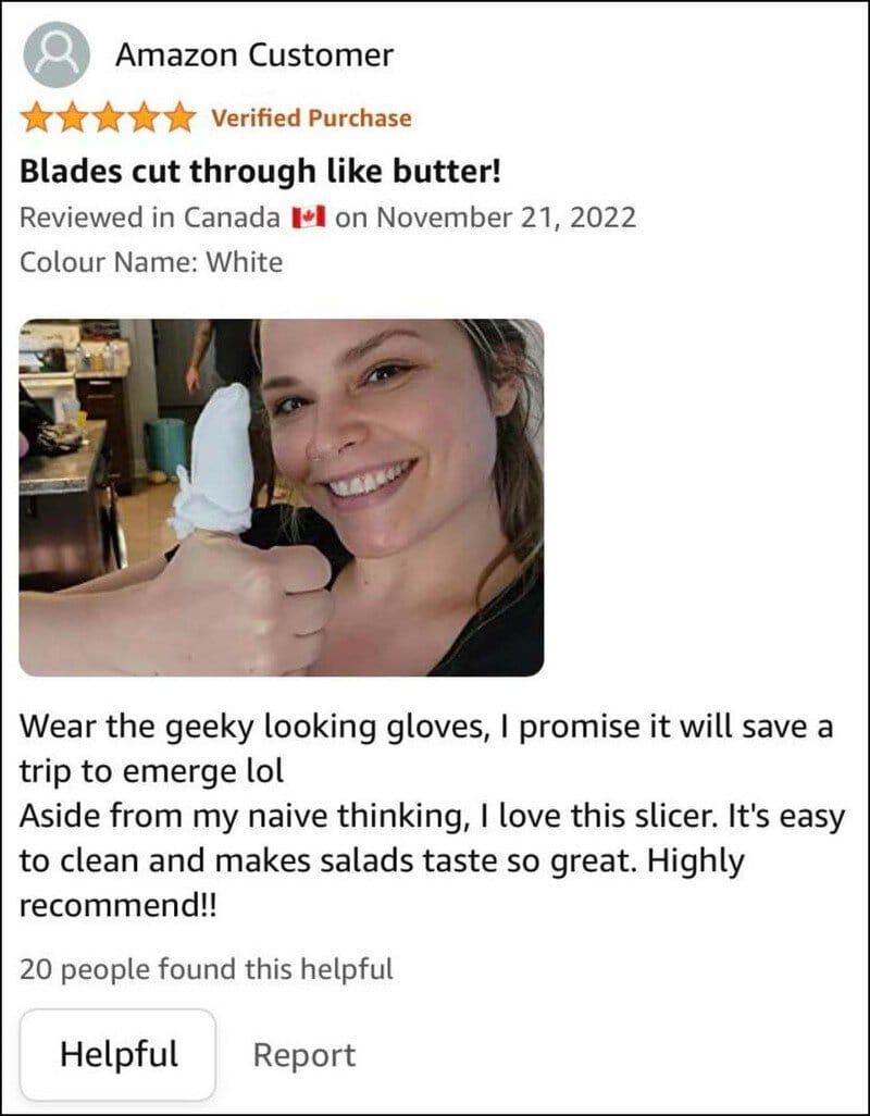 Blades cut through like butter! Happy customer with a smile.