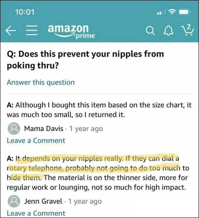 Amazon review about nipple cover, size, and material details.