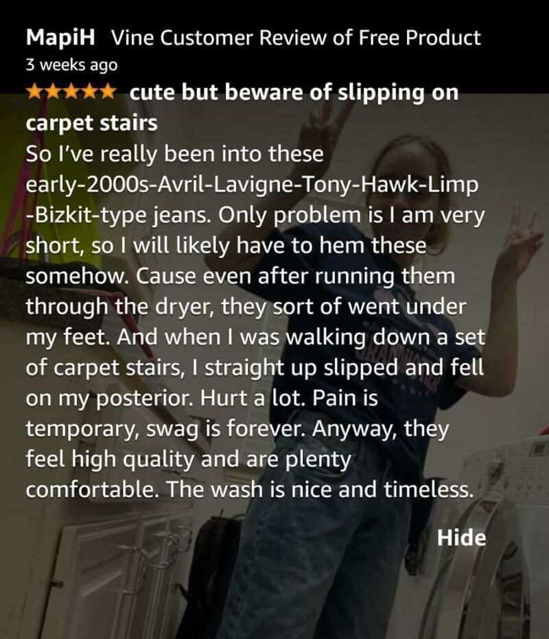 Customer review of Vine product about slipping on carpet stairs and comfort.