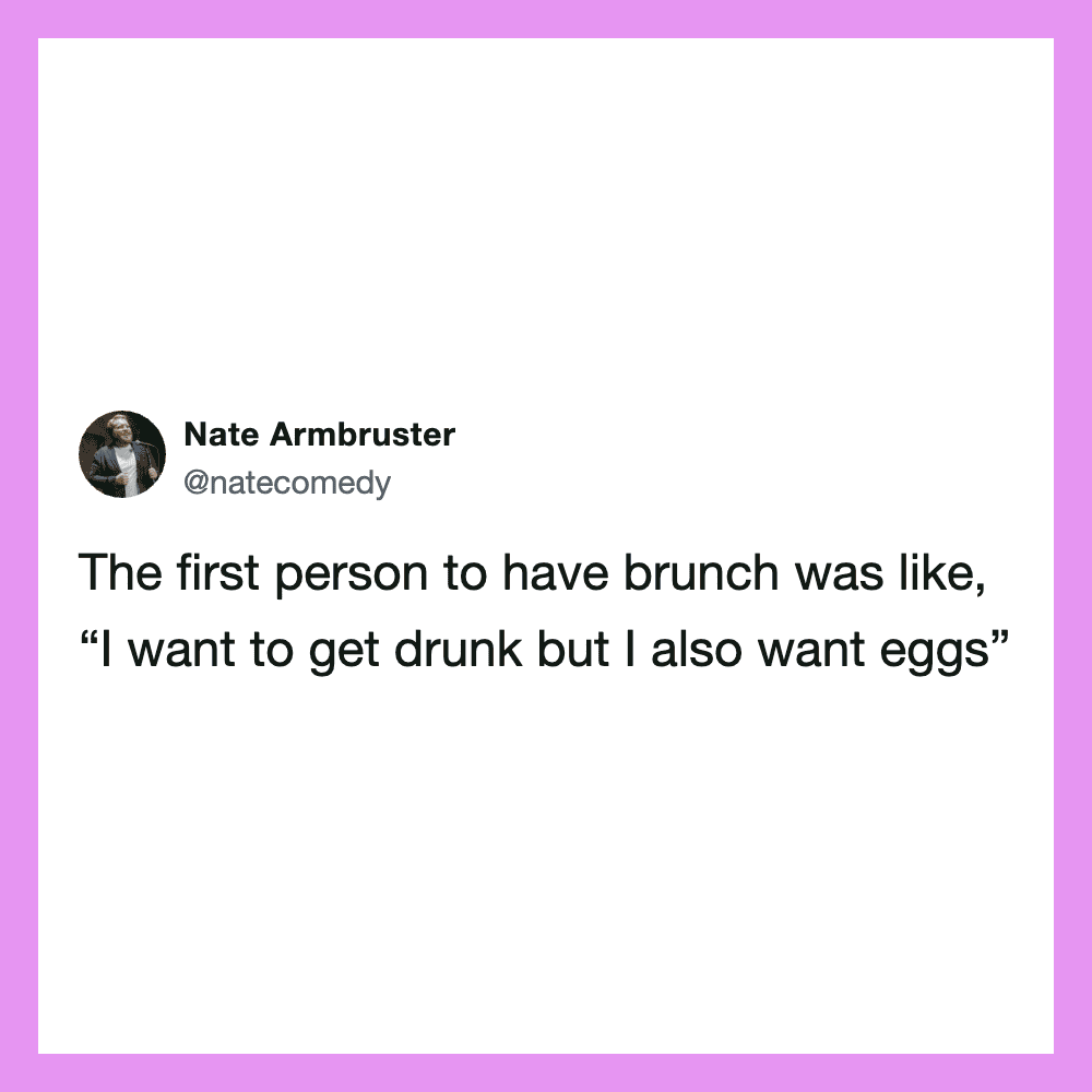 Twitter post by Nate Armbruster about brunch and eggs.