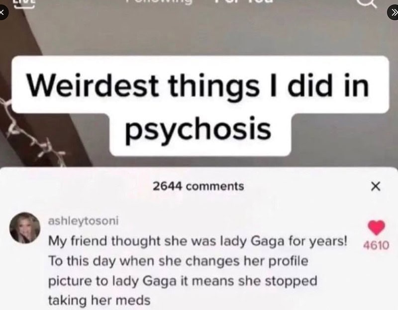 Screenshot of a social media post about weird things in psychosis with comments.