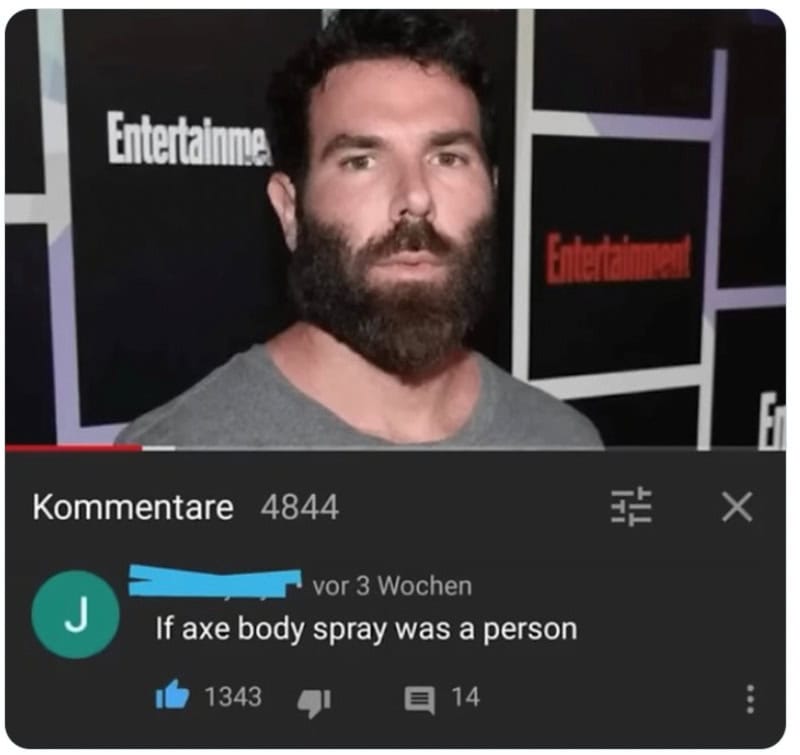 Man with dark hair and beard at Entertainment event, comments section visible.