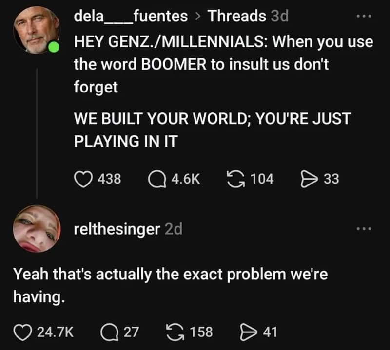 Screenshot of social media comments discussing the word 'boomer' and its impact.