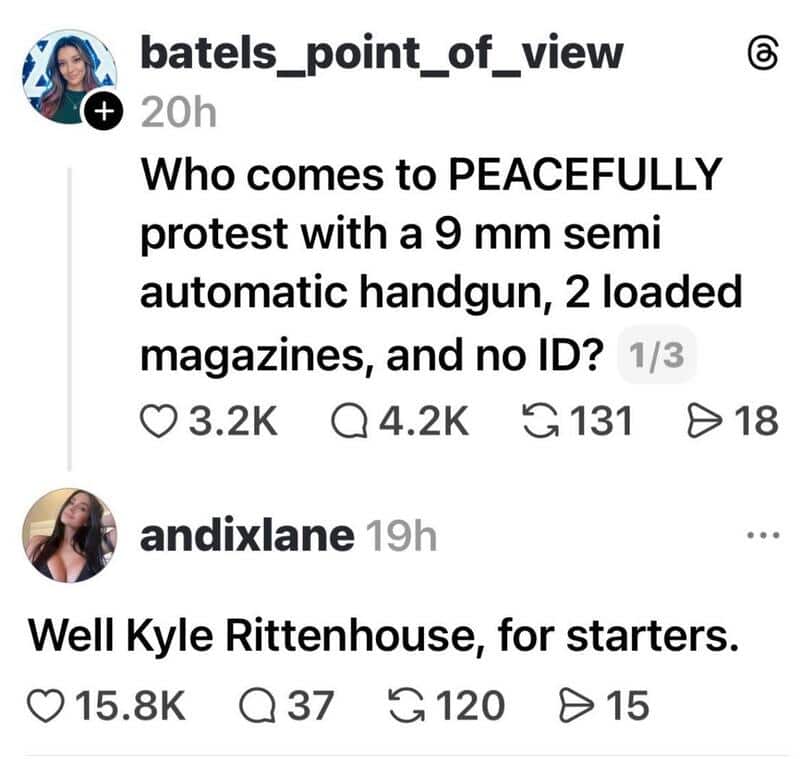 Social media post showing two comments about protests and Kyle Rittenhouse.