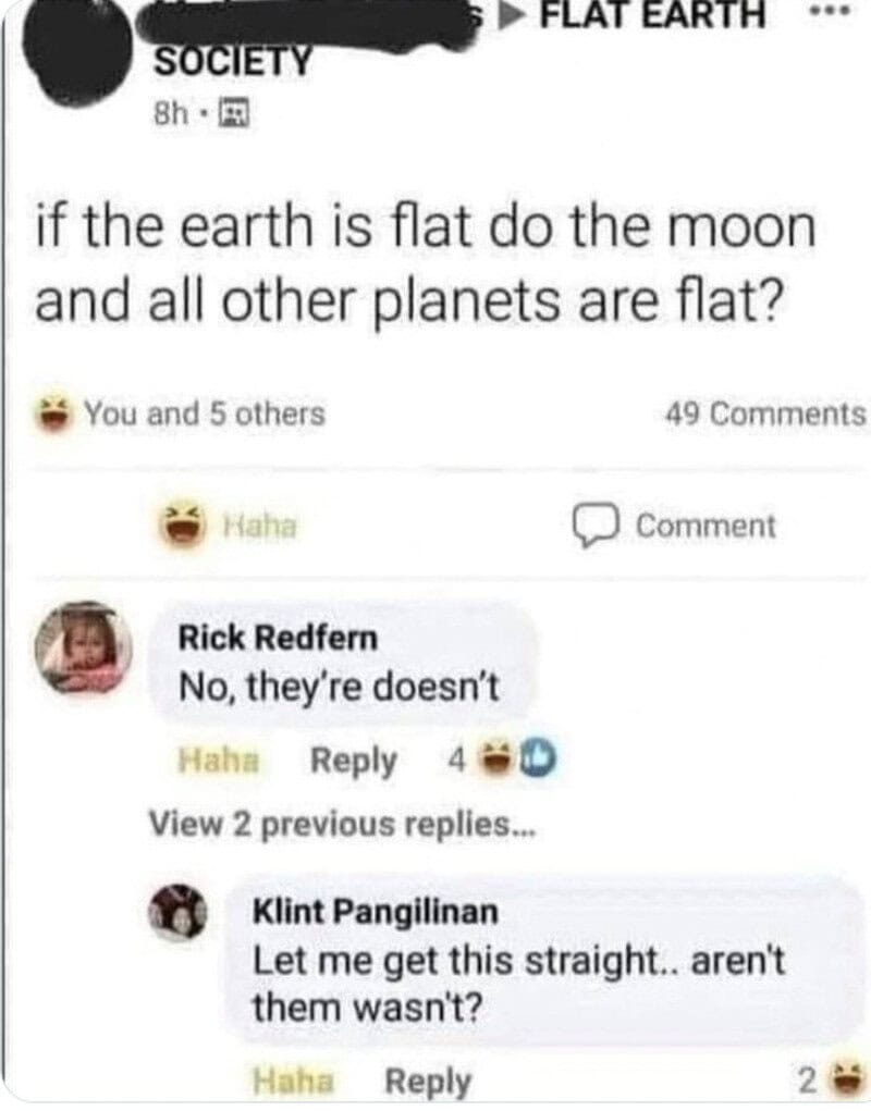 Social media post questioning if the moon and planets are flat if Earth is flat.
