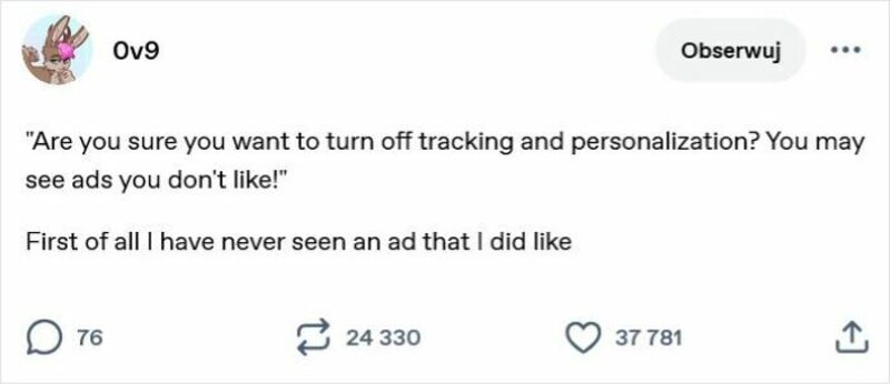 A social media post with a bunny character and text about tracking and personalization.
