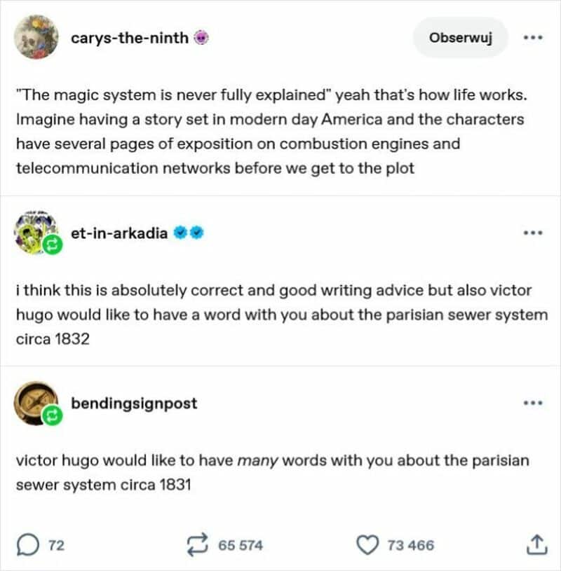 Screenshot of social media posts discussing the Parisian sewer system circa 1831.